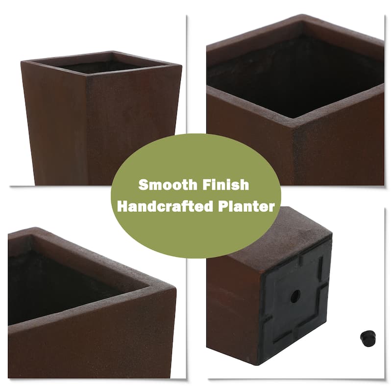 Rustic Brown MgO Tall Tapered Planter with Drainage Hole and Plug - 24.2" H