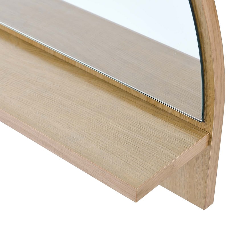 Rancho Modern Oak Arched Wall Mirror with Shelf and Hooks