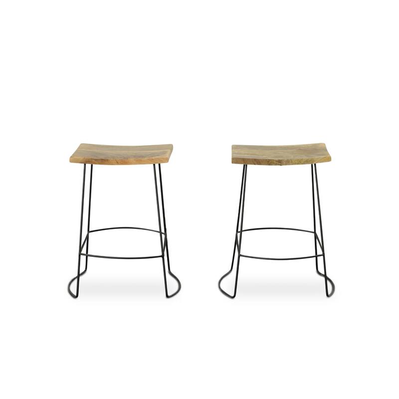HomeRoots Set of Two 25" Natural And Black Steel Backless Counter Height Bar Chairs