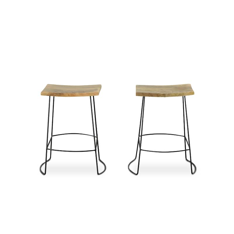 HomeRoots Set of Two 25" Natural And Black Steel Backless Counter Height Bar Chairs
