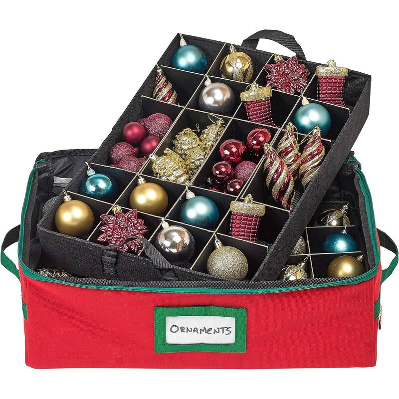 Underbed Christmas Ornament Storage Container - Holds up to 48-3 Inch Ornaments – Two Individual Removable Trays