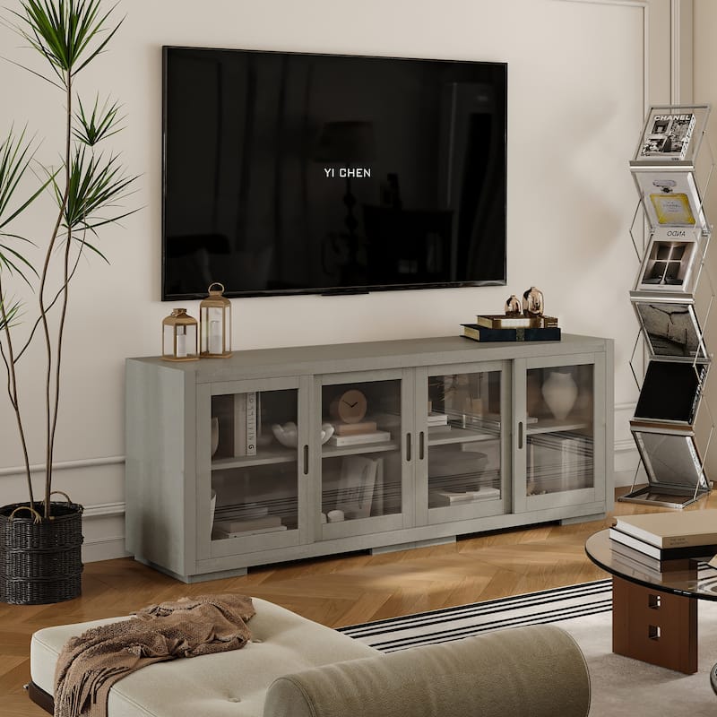 Vintage TV Cabinet Buffet Cabinet Entertainment Center Gray Brown
