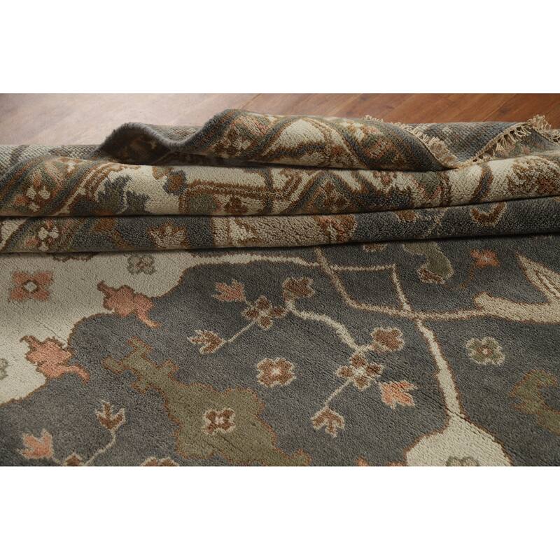 Gray Oushak Indian Area Rug Hand-Knotted Wool Carpet - 8'2" x 9'8"