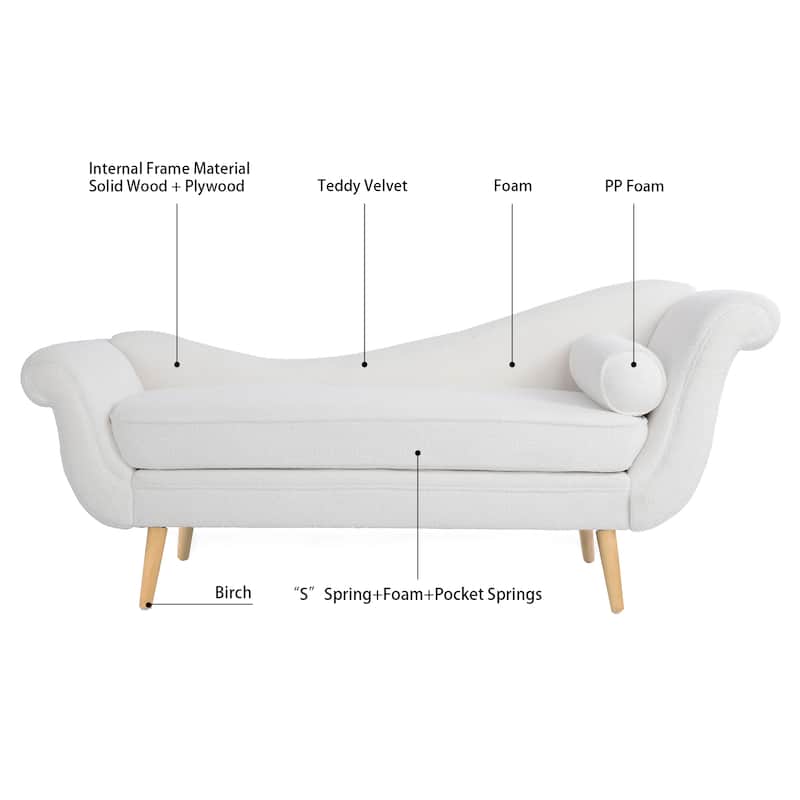 Upholstered Chaise Lounge Chair Indoor, Classic Sled Lounge Chair with Birch Legs & Lumbar Pillow for Living Room, Bedroom