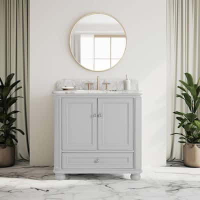 OasisAgave 30 in./ 36 in. Grey Bathroom Vanity with Marble Top Oval Sink