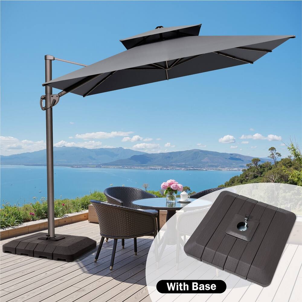 9 x 12 ft Double Top Patio Cantilever Umbrella with Base, 360-degree Rotation