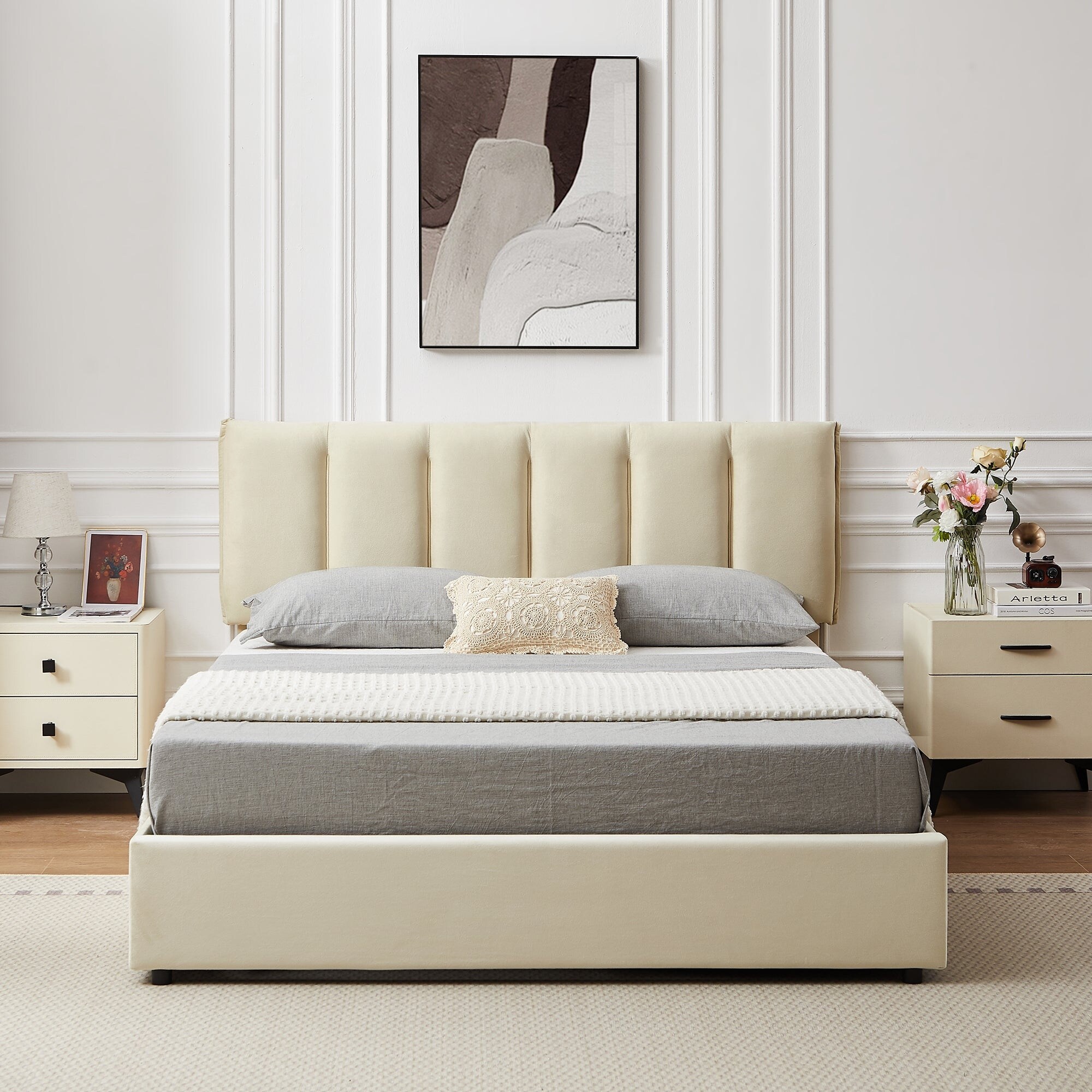 Upholstered Platform Bed Frame with 4 Drawers, Headboard and Footboard  Metal Support, No Box Spring Required, King/Queen/Full - Bed Bath & Beyond  - 38368955