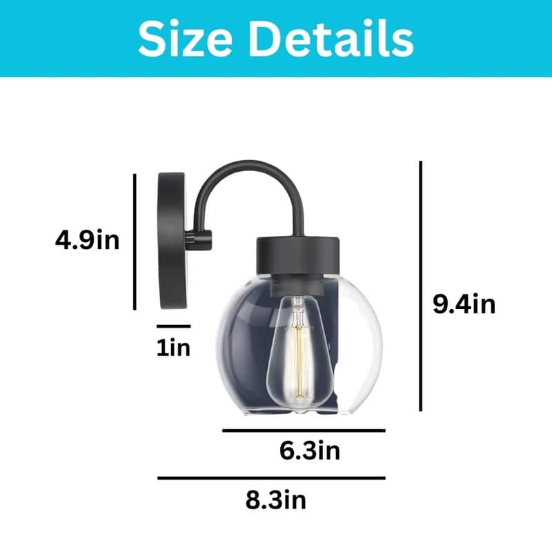 1 Light light fixtures matte black bathroom vanity lights glass, metal wall lights