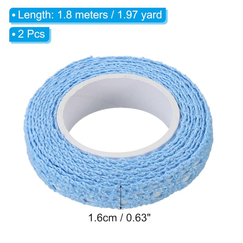 Lace Ribbon Self-Adhesive Lace Tape, 2 Rolls Cotton Masking Sticker - Sky Blue - 16mm