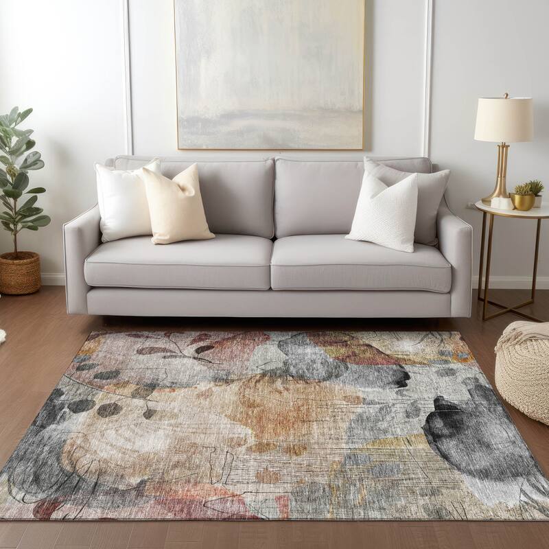 Machine Washable Indoor/ Outdoor Chantille Abstract Floral Rug