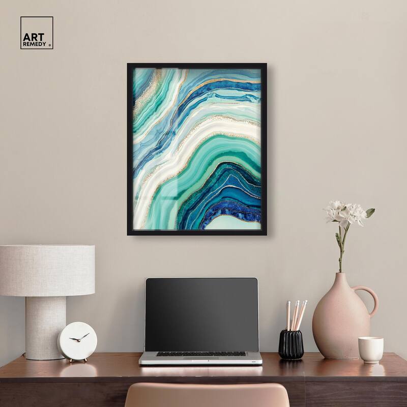 Blue Green Abstract Agate I Shadowbox by Art Remedy