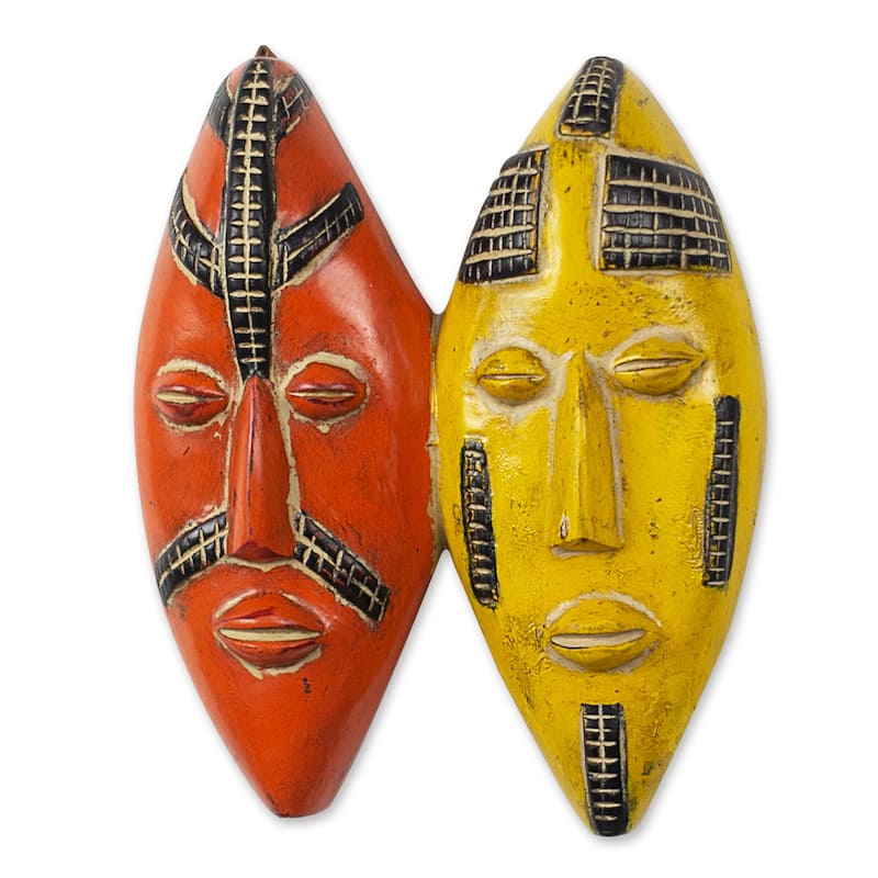 Novica Handmade Colorful Couple African Wood Mask