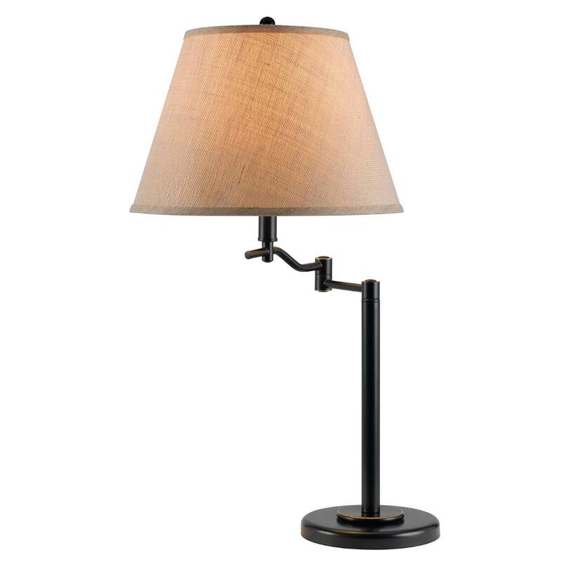 29" Bronze Metal Swing Arm Table Lamp with Off-White Fabric Empire Shade and 3-Way Switch - 28.5" H x 14.5" W x 19" D