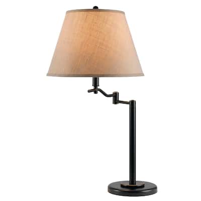 29" Bronze Metal Swing Arm Table Lamp with Off-White Fabric Empire Shade and 3-Way Switch - 28.5" H x 14.5" W x 19" D