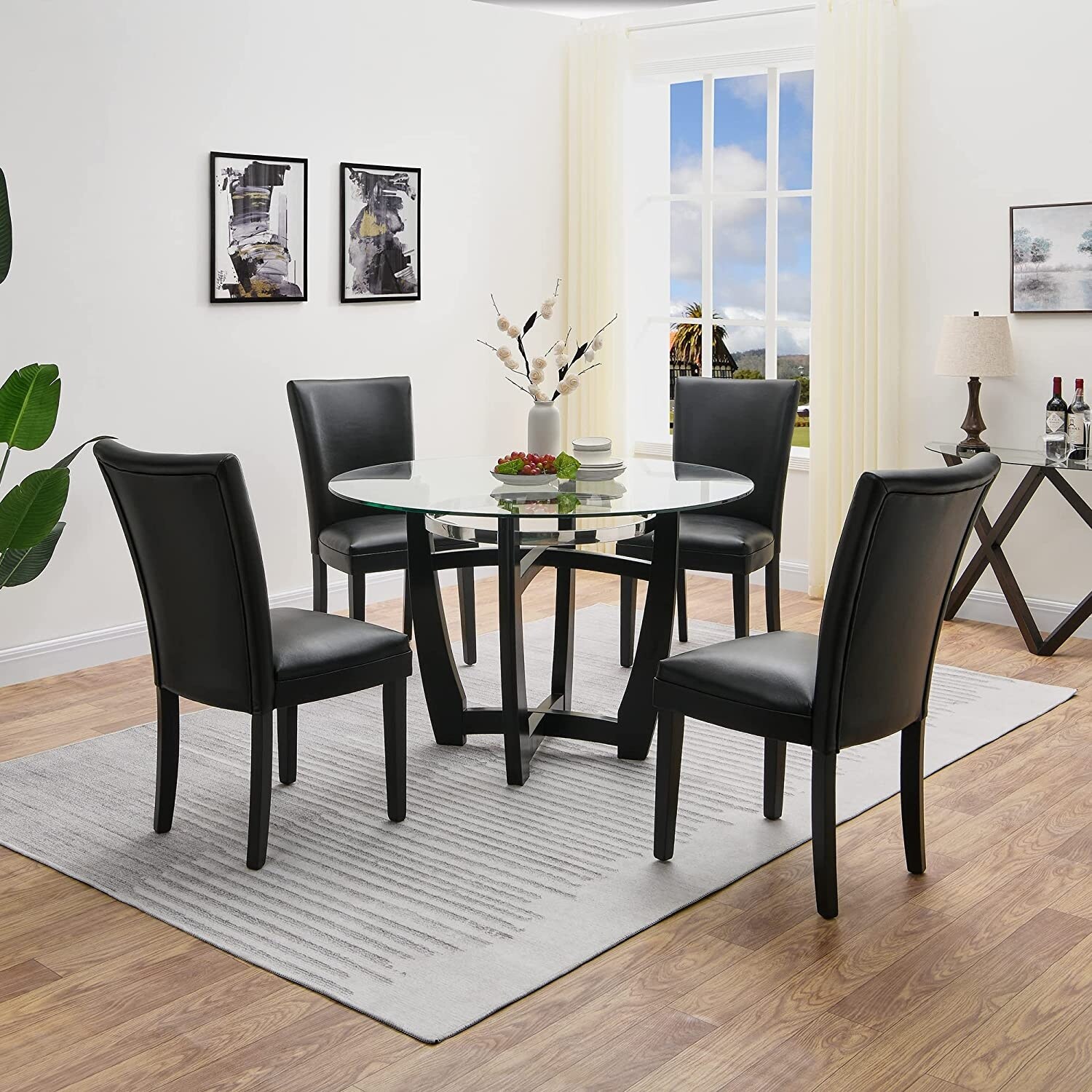 Glass table with leather chairs cheap