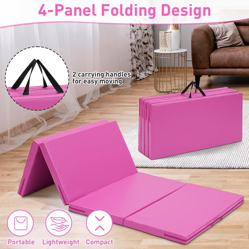 Zenova Gymnastics Mat 6' x 3' x 2" Four Fold Folding Exercise Mat with Carrying Handles - Pink