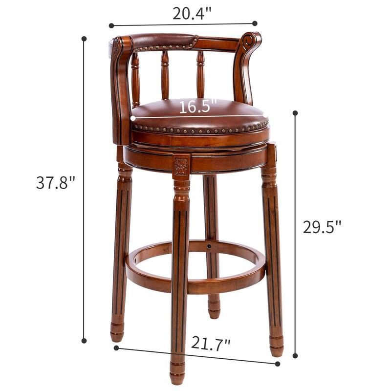 Leather Upholstered Wooden 360 Degrees Swivel Barstool with Back