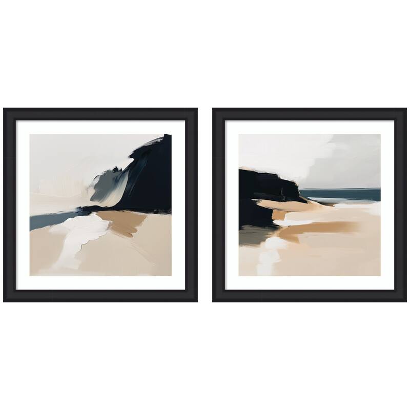 Kate and Laurel Coastal Sand Modern Abstract 1 & 2 2 Piece Framed Wall Art Print Set by The Creative Bunch Studio - 2 Piece Set 27x27 - Black