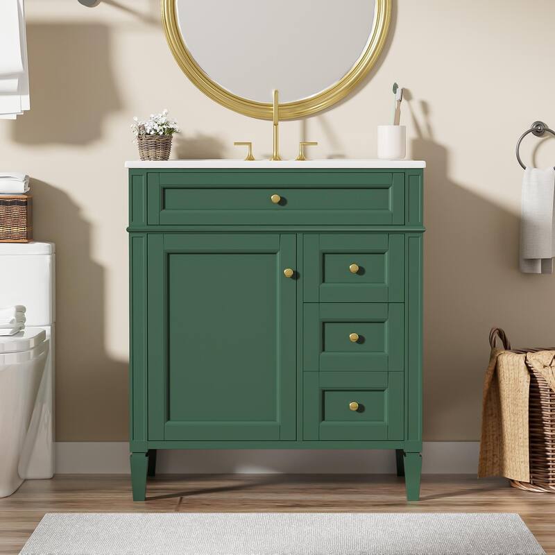 Single Sink Vanity for Bathroom Storage Cabinet with Tip-out Drawer, Small Drawer, Large Drawer, Door Rack and Adjustable Shelf