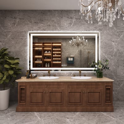 60 in. W x 36 in. H Rectangular Tempered Glass Frameless Anti-Fog Dimmable Wall Mounted Bathroom Vanity Mirror