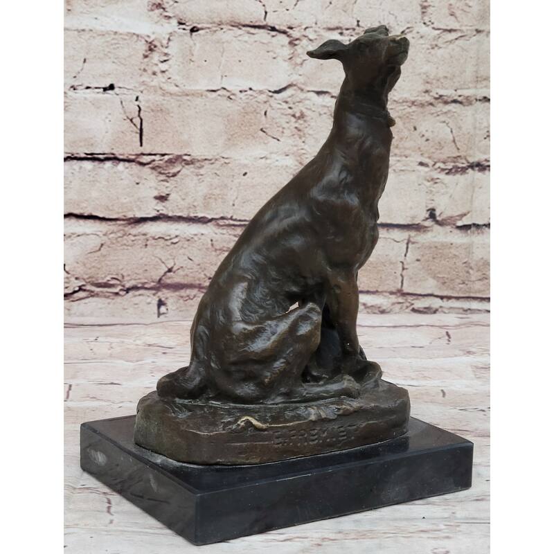 Emmanuel Fremiet Bronze Metal Greyhound Slender Imitative Dog Sculpture Statue Figure On Marble Base