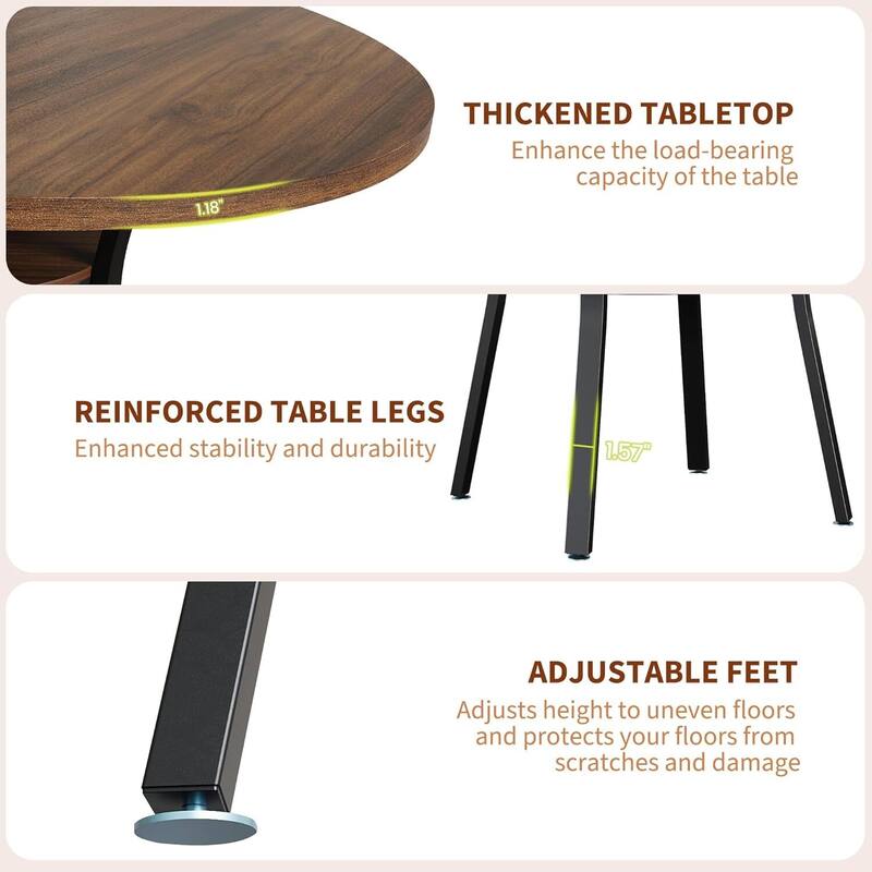 47" Round Kitchen Dining Table with Storage Shelf for Kitchen, Living Room (Table Only)