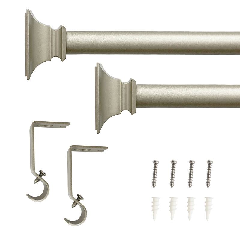 Lumi 5/8" Single Curtain Rod Set Silver/Grey/Black-Flat Square finials - 28"-48" - Silver