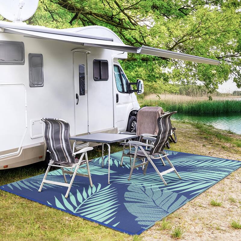 Mcow Palm Leaf Collection Reversible Woven Waterproof Outdoor Area Rug