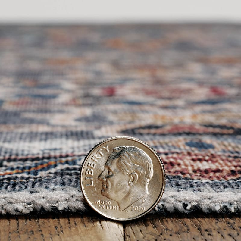 Grant Machine Washable Teal and Ivory Area Rug