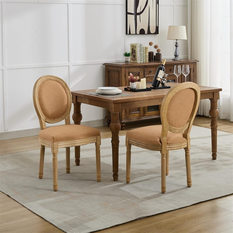 Solid Wood Frame Antique Painting Linen Fabric Back Dining Chair,2 PCS