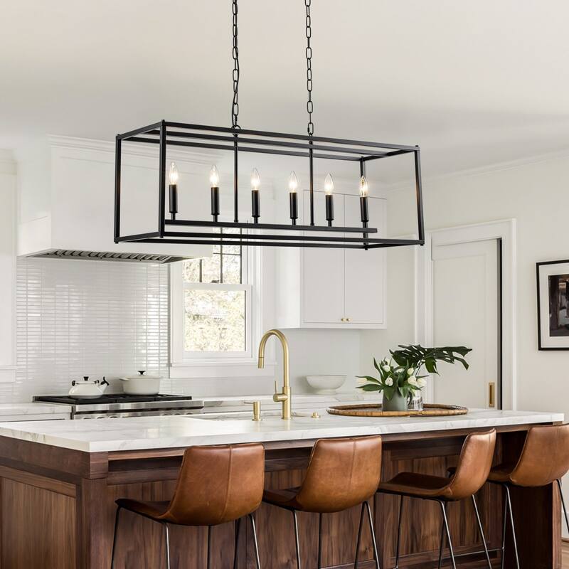 Starsky Farmhouse 6-light Rectangle Linear Chandelier for Dining Room with UL Certified