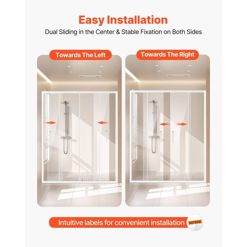 Chrome Double Sliding Shower Door with Tempered Glass and Aluminum Frame - 59 x 70 x 3.5 in