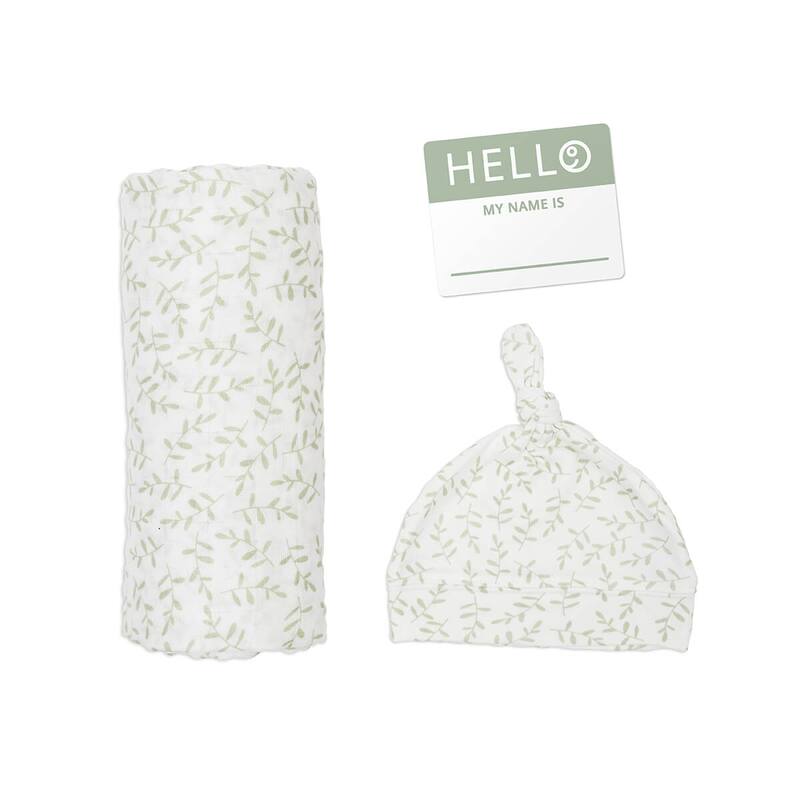 lulujo Hello World Hat & Swaddle Set - Greenery
