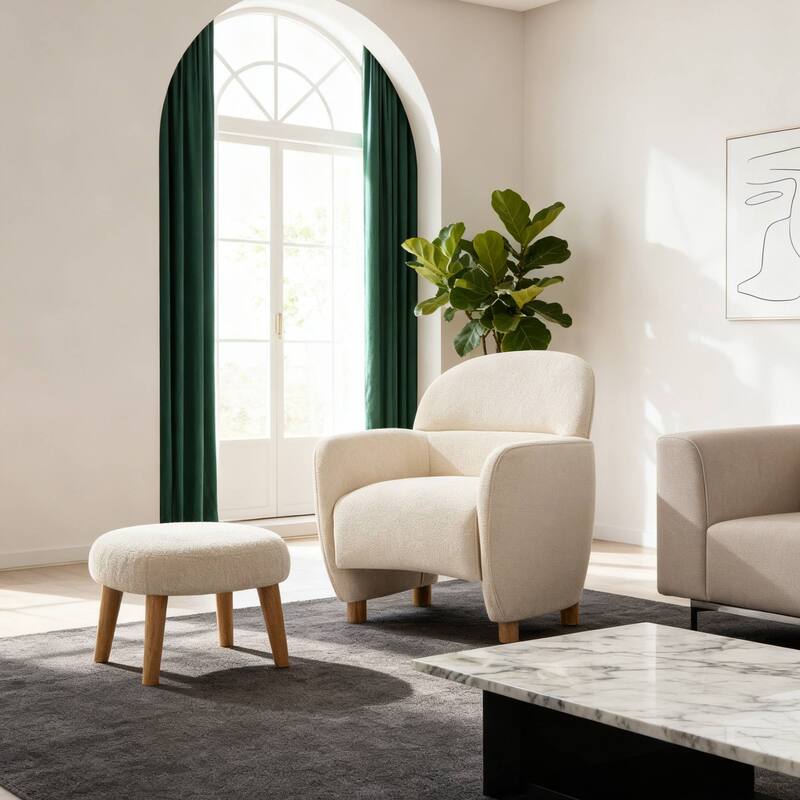 Modern Lazy Chair with Footrest Ottoman - Upholstered Leisure Sofa Chair, Reading Corner Chair for Small Space