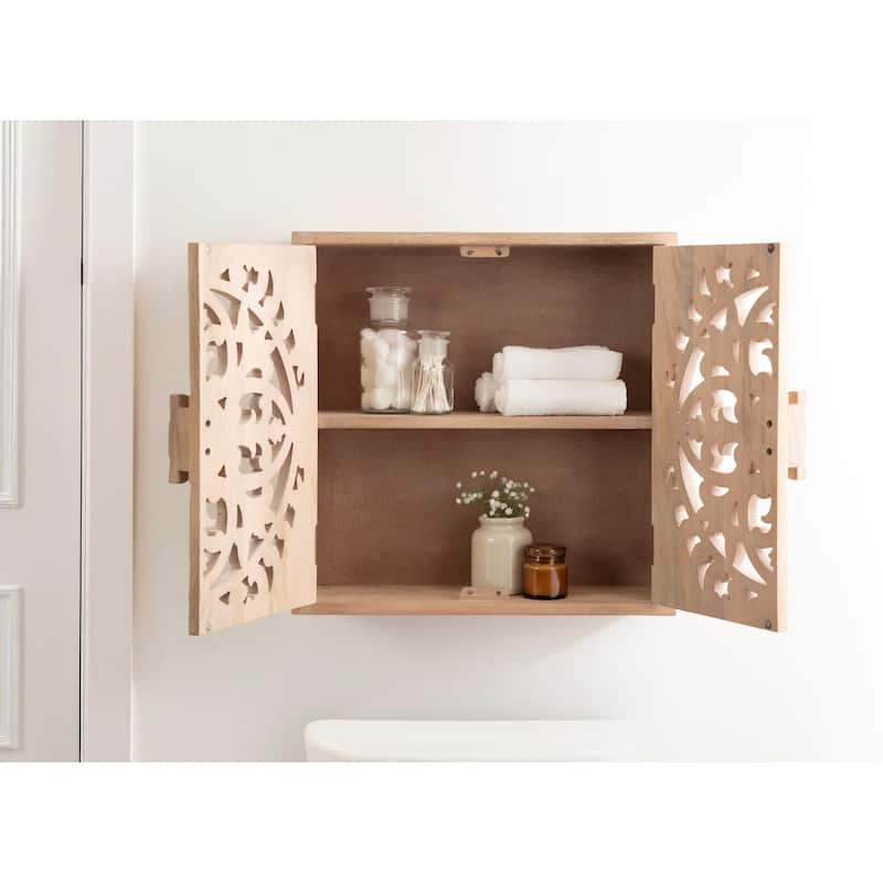Kate and Laurel Saanvi Carved Wood Wall Cabinet - 20x20