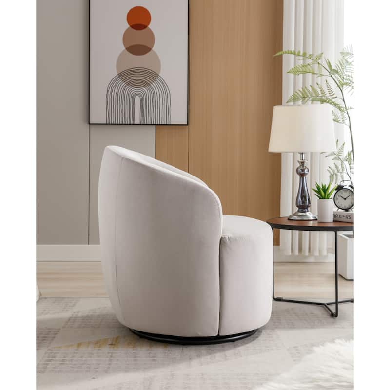 Gray Velvet 25.6" Swivel Barrel Chair with Black Coating