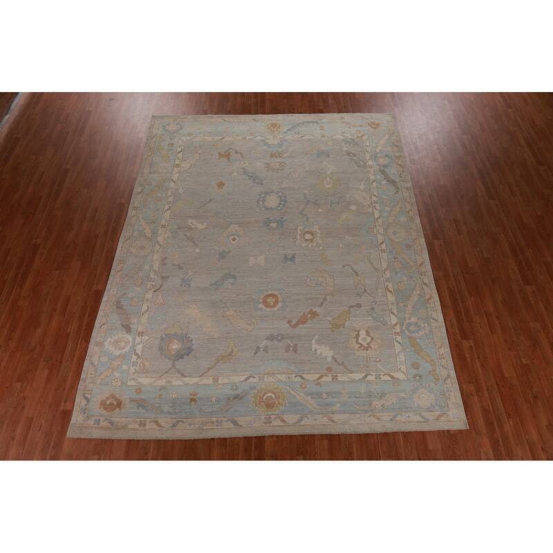 Hand Knotted Oriental 100% Wool Carpet Transitional All-Over Greys & Charcoal Oushak Area Rug - 11' 8'' X 8' 11''