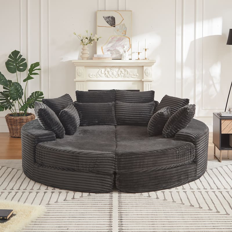 78.5-inch Corduroy Round Oversized Recliner,Converts into Two Recliners,2-In-1 Sofa Bed