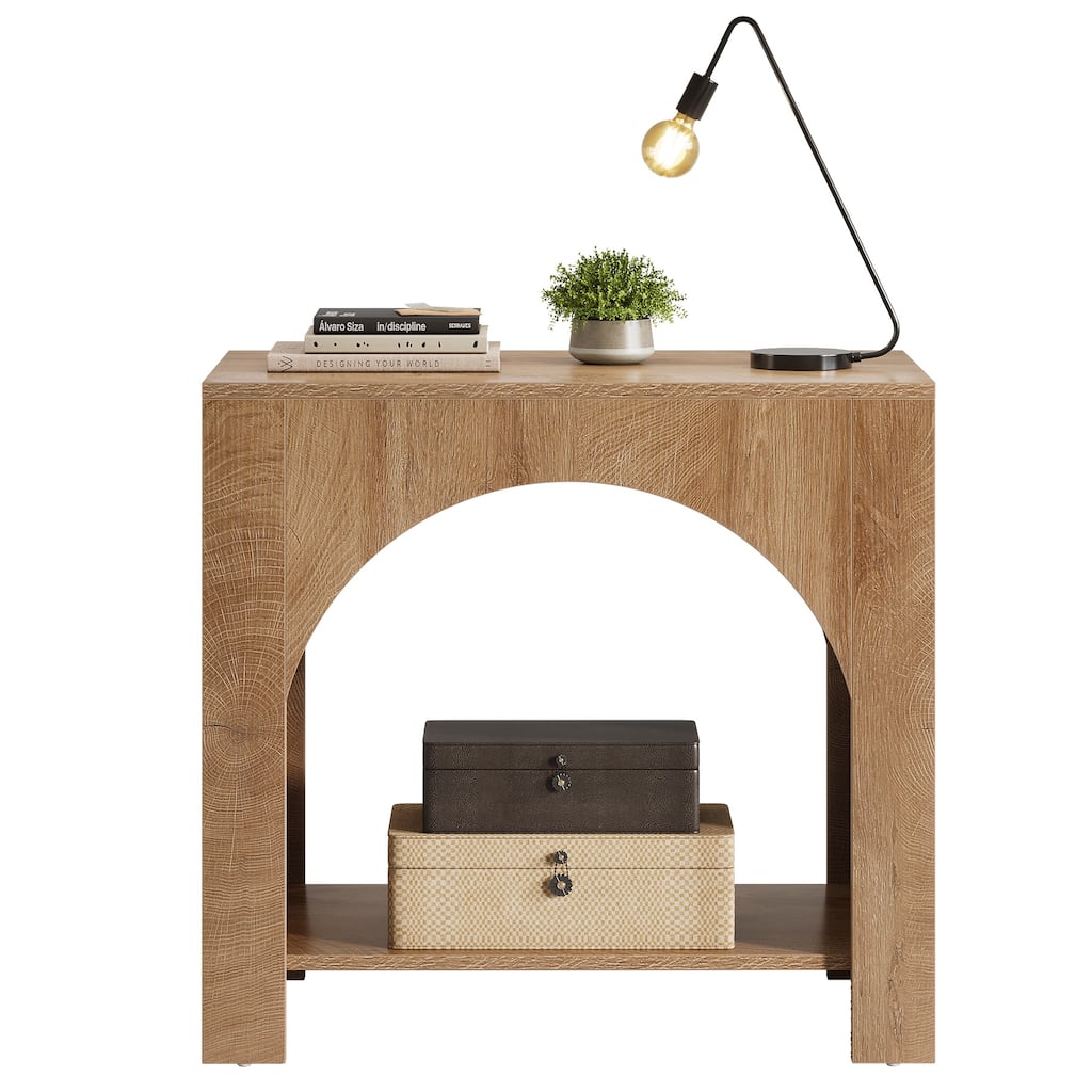 Rustic Wood End Table 2 Tier Side Table with Storage for Living Room