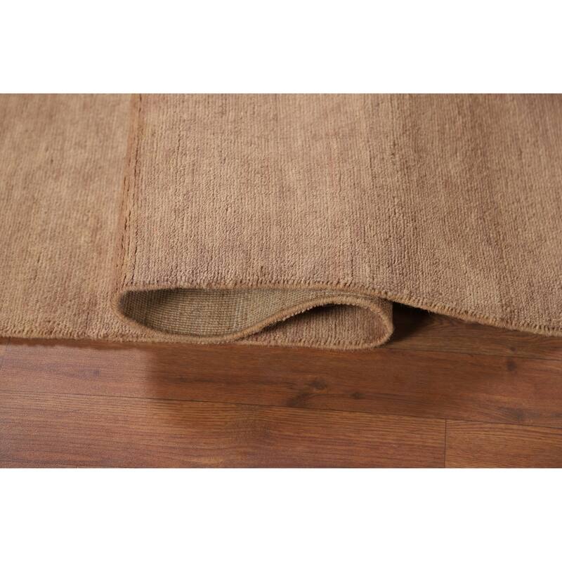 Gabbeh Modern Runner Rug Handmade Solid Brown Wool Carpet - 3'0"x 10'1"