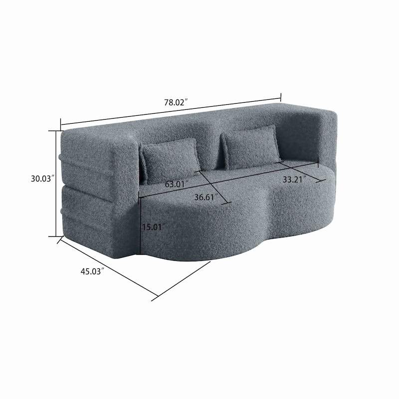Modern Minimalist Compressed Upholstered Convertible Two-Seater Sofa Bed with 2 Pillows
