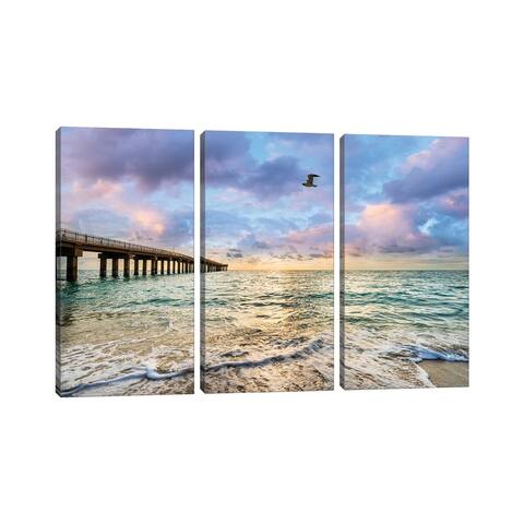 iCanvas "Relaxing Morning At The Beach,North Miami Beach Florida" by Susanne Kremer 3-Piece Canvas Wall Art Set