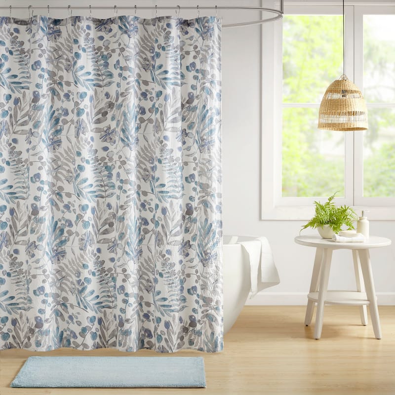 Madison Park Kairi Printed Seersucker Shower Curtain - Blue