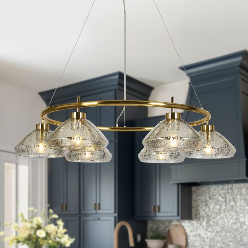 Modern 6-Light Chandelier Gold Ring with Mercury Glass for Kitchen Dining Room - 38.8 " L × 8.3 " H
