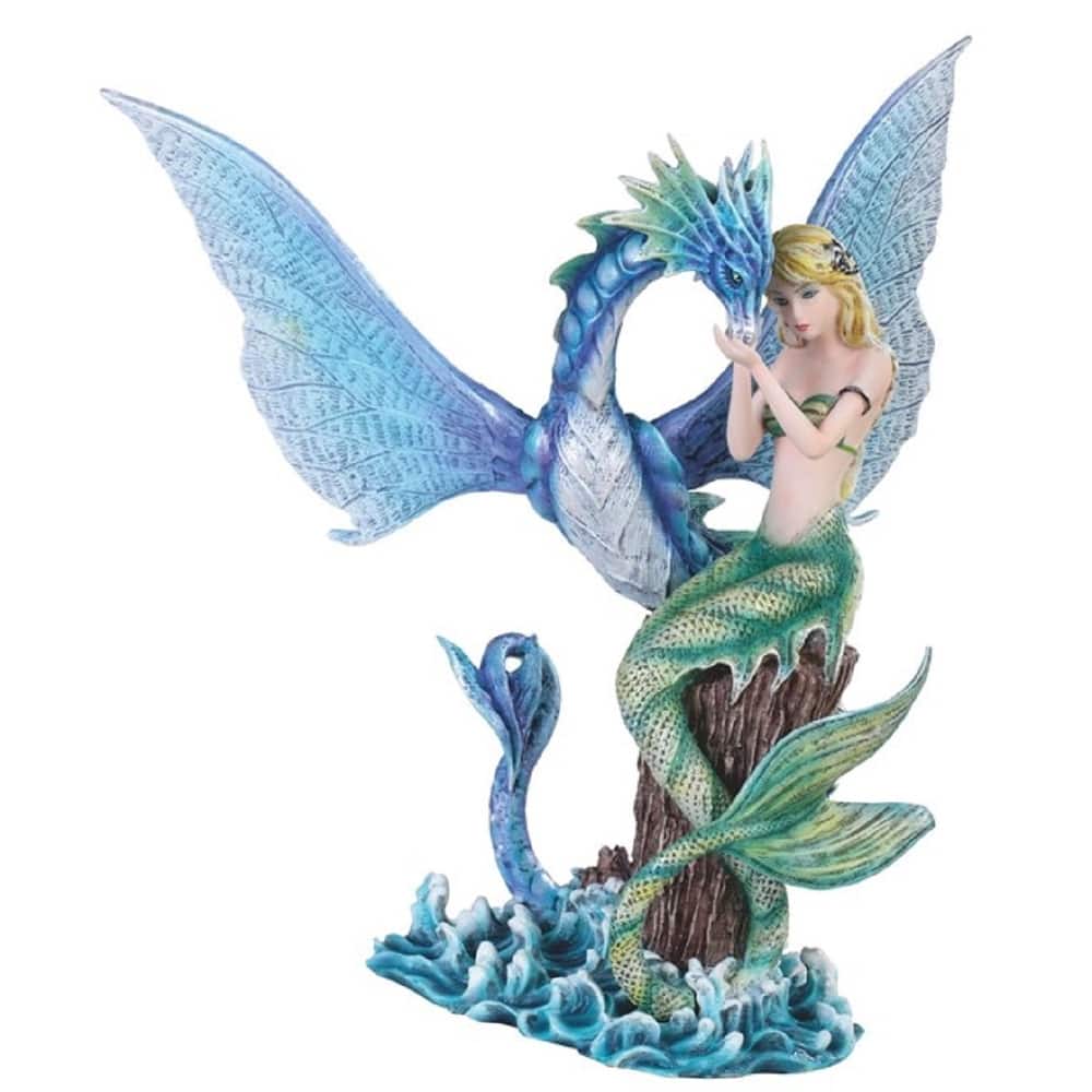 Q-Max 11"H Blue Mermaid with Sea Serpent Statue Fantasy Decoration Figurine