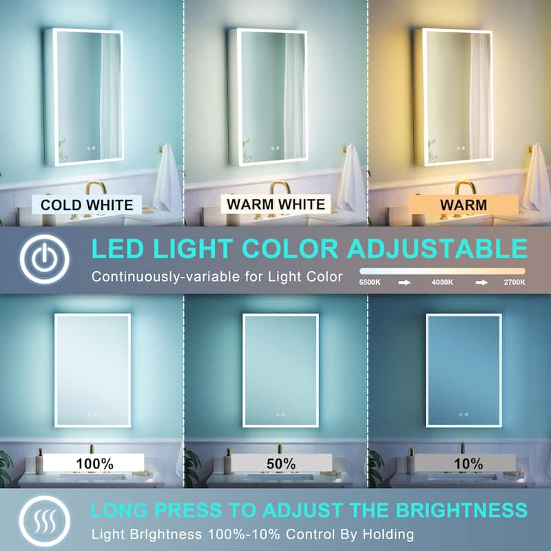 30'' H Recessed or Surface Frameless LED Mirror Cabinet With Defogger, Dimmer, Outlets & USB Ports 