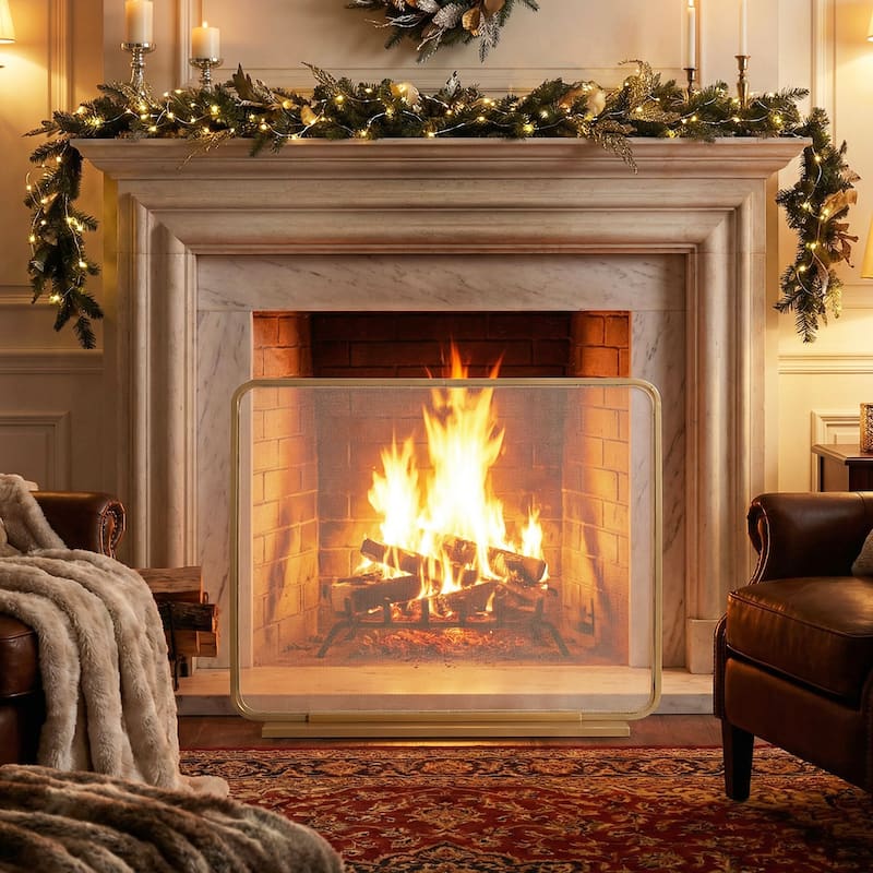 Roomfitters Tahlia 1-Panel Iron Fireplace Screen with Rounded Corners