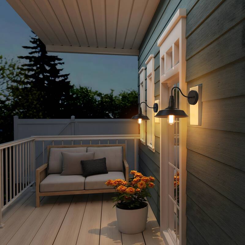 Set of 2 Farmhouse Industrial Black 1-Light Pot Barn Light Wall Sconce