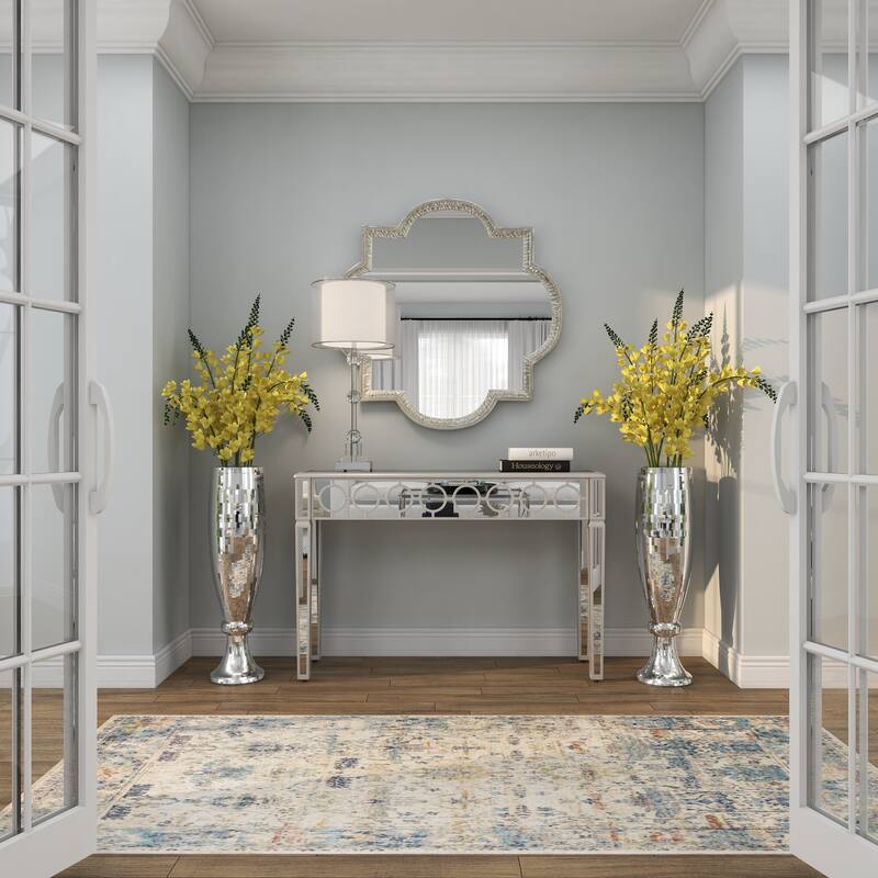 Silver Polystone Glam Vase with Mosaic Mirror Inlay