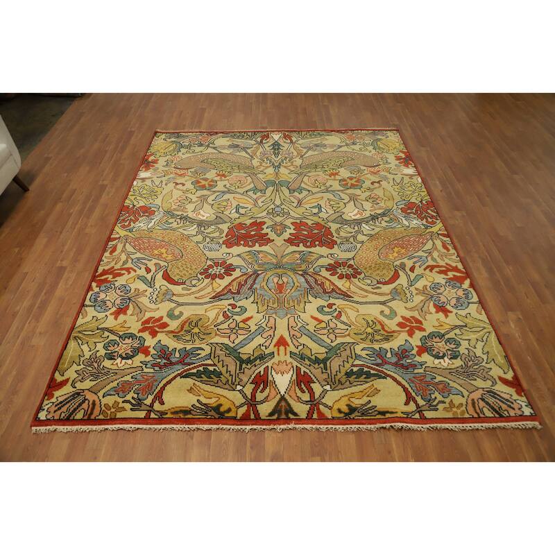 Hand Knotted Oriental 100% Wool Carpet Traditional All-Over Yellow & Gold Ziegler Area Rug - 9' 11'' X 8' 0''